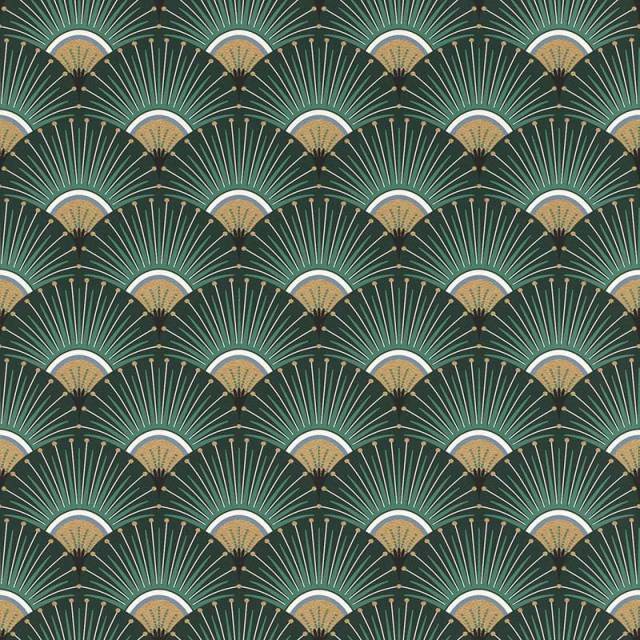 Sötétzöld-arany-fehér art deco mintás tapéta 637618 - RASCH - Kép