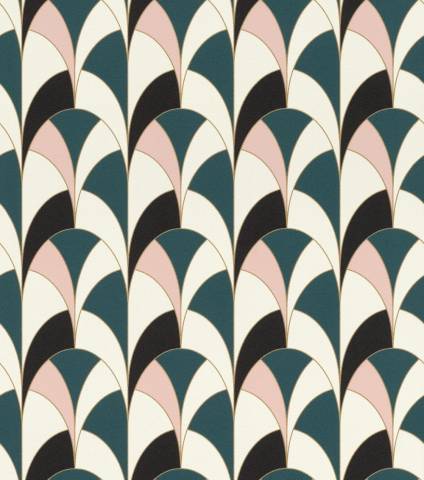 Fehér-kék-rózsaszín-fekete art deco mintás tapéta 638011 - RASCH - Kép