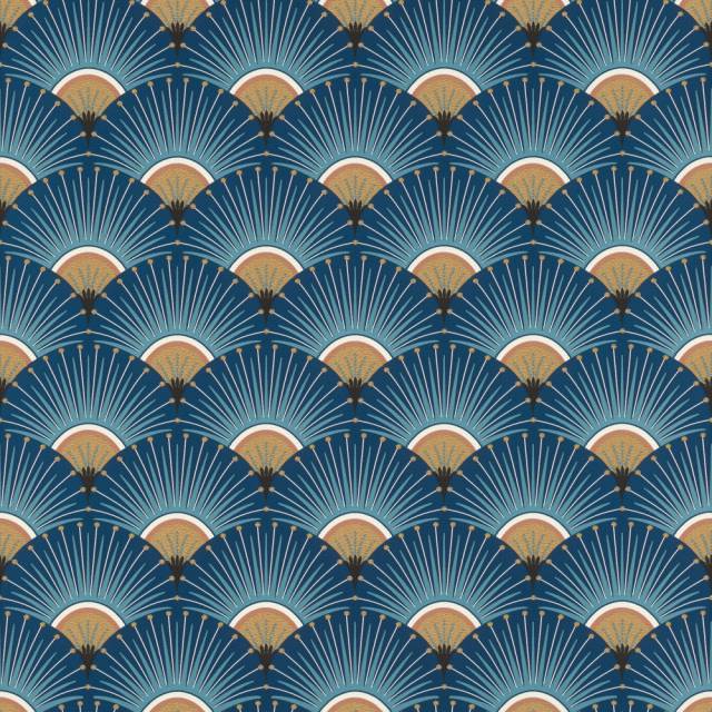 Kék-arany-fehér art deco mintás tapéta 637632 - RASCH - Kép