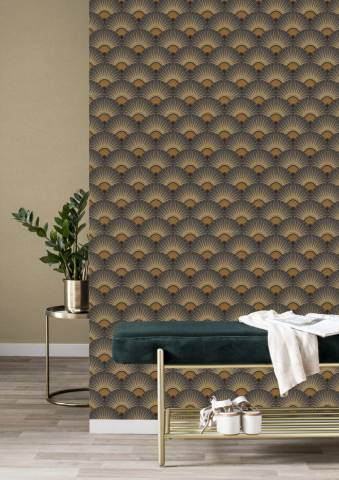 Antracit-arany art deco mintás tapéta 637625 - RASCH - Kép