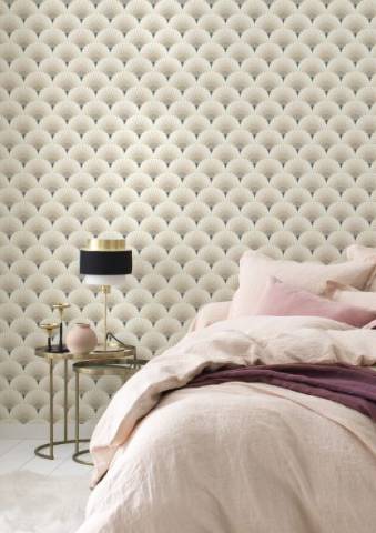 Törtfehér-ezüst-fekete art deco mintás tapéta 637649  - RASCH - Kép