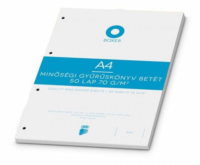 Gyûrûs könyv betét, A4, vonalas, 50 lap, BOXER, fehér - Kép