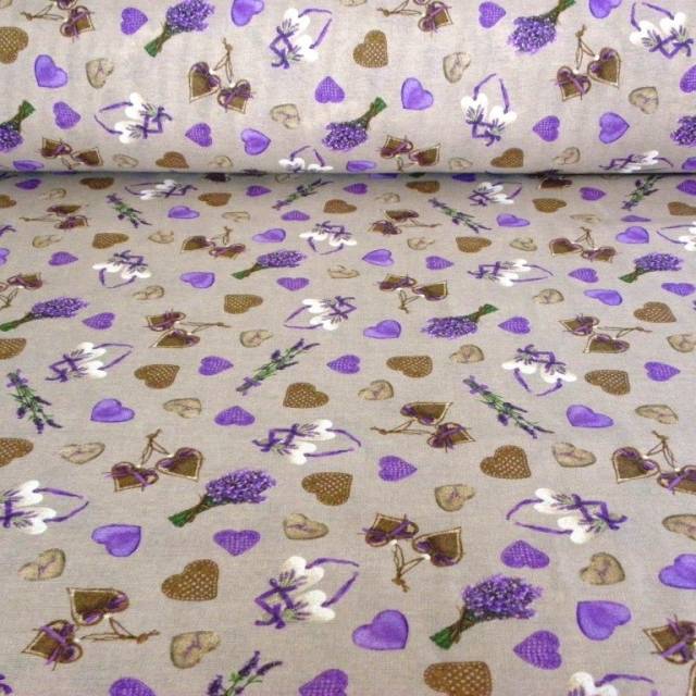 CORET, lila levendula, szív mintás, spanyol lakástextil, dekorvászon - HomeTextiles - Kép