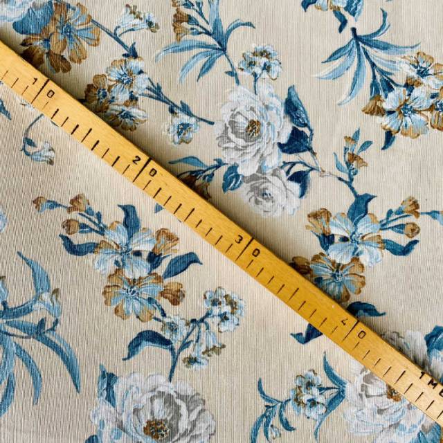 RAMA, rózsa mintás, türkizkék loneta dekorvászon - HomeTextiles - Kép