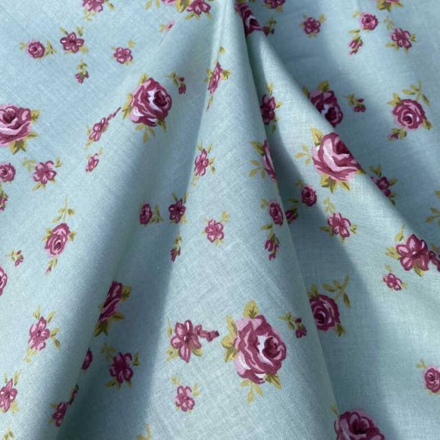 ROSA, klasszikus kis rózsa mintás pamutvászon, zöld, pasztellzöld - Canvas - Kép