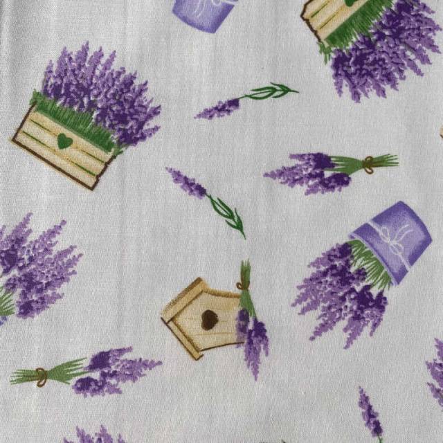 LAVENDO, levendulás, házikós mintás pamutvászon - Canvas - Kép