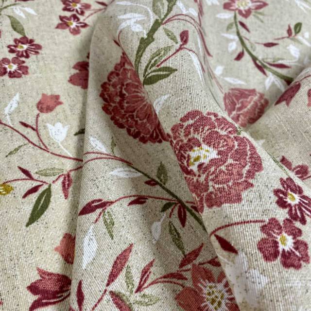 BORDÓ VIRÁGOS, virág mintás bézs loneta lakástextil - HomeTextiles - Kép