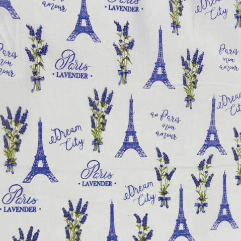 PARIS, lavender, Eiffel torony és levendula mintás pamutvászon - Canvas - Kép