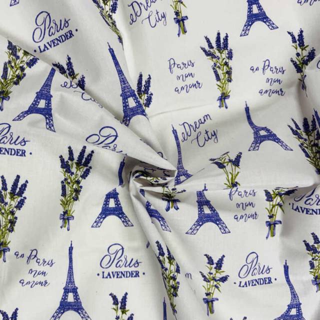 PARIS, lavender, Eiffel torony és levendula mintás pamutvászon - Canvas - Kép