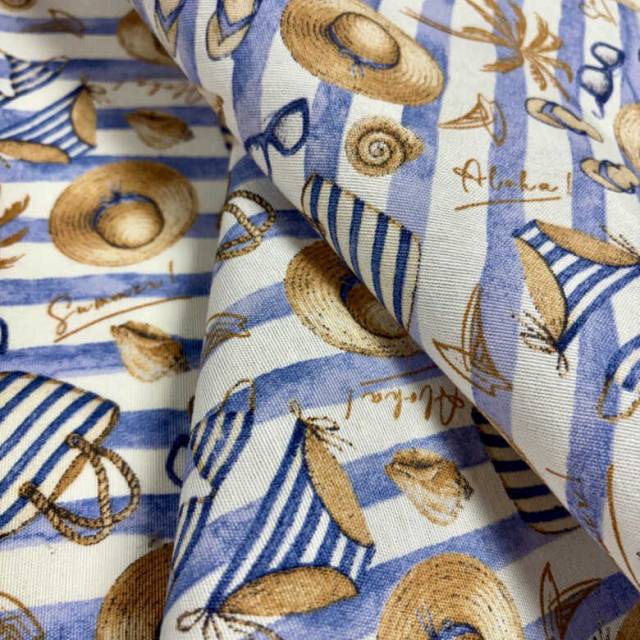 Strandkellékek, kék-fehér csíkos dekorvászon - HomeTextiles - Kép