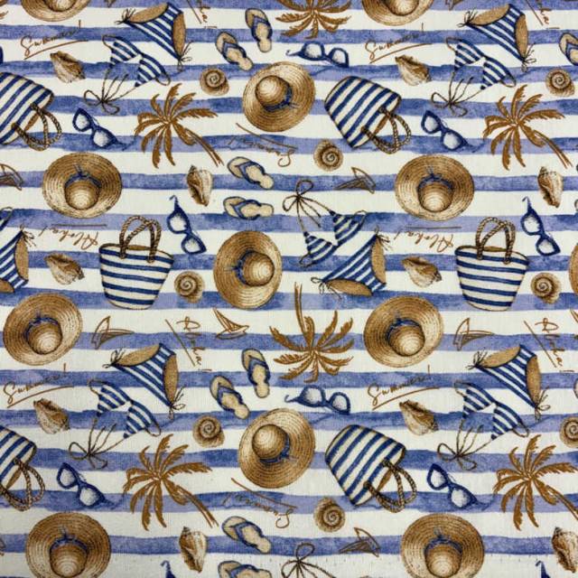 Strandkellékek, kék-fehér csíkos dekorvászon - HomeTextiles - Kép