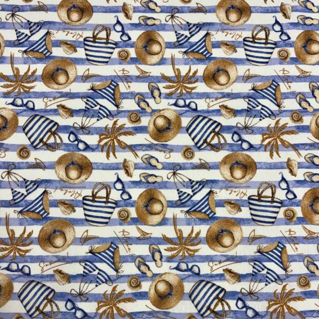 Strandkellékek, kék-fehér csíkos dekorvászon - HomeTextiles - Kép