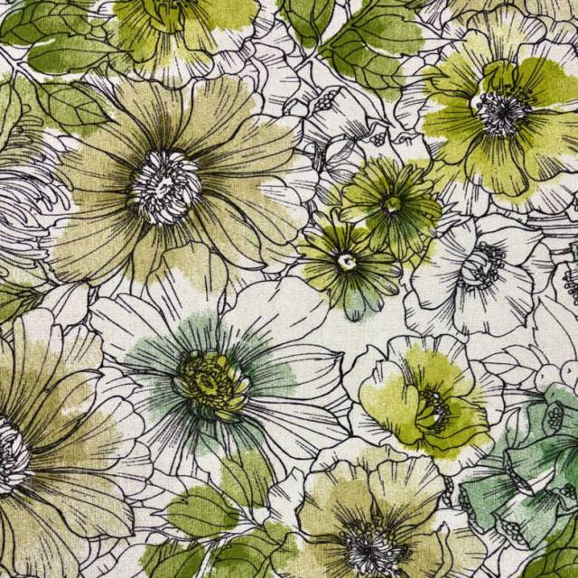 FLOW, rajzolt virágmintás dekorvászon, zöld - HomeTextiles - Kép