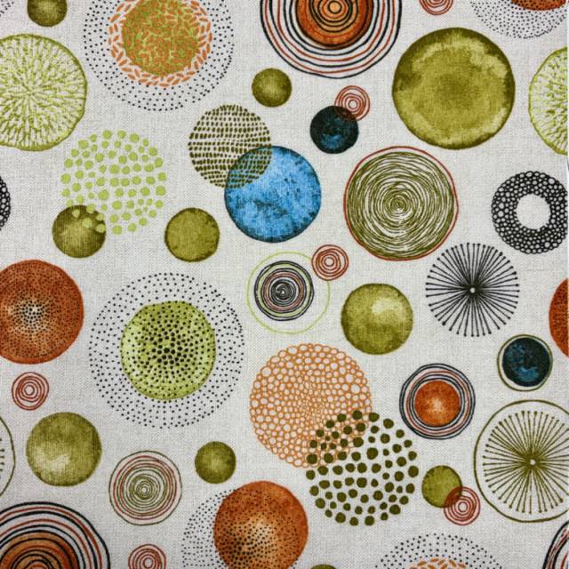 CIRCLE, rajzolt, festett kör mintás, vidám dekorvászon, zöld - HomeTextiles - Kép