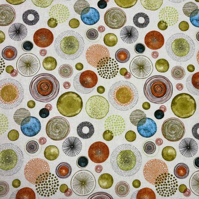 CIRCLE, rajzolt, festett kör mintás, vidám dekorvászon, zöld - HomeTextiles - Kép