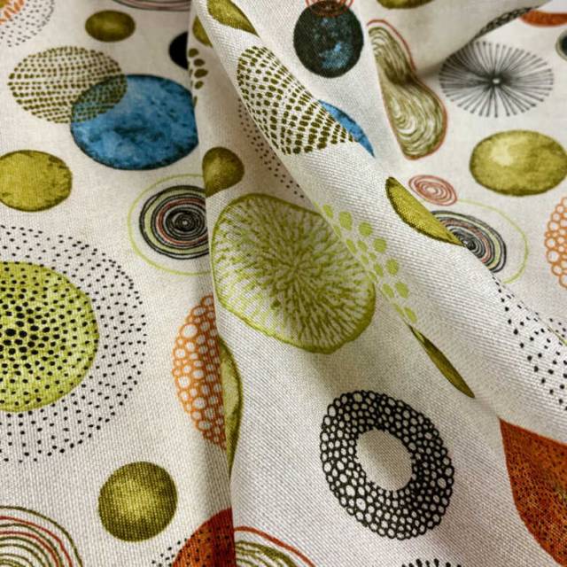 CIRCLE, rajzolt, festett kör mintás, vidám dekorvászon, zöld - HomeTextiles - Kép