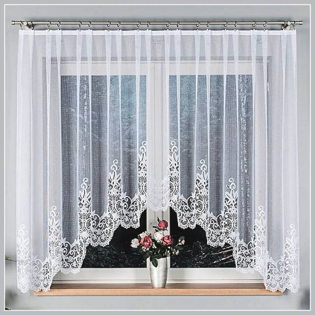 BERENIKA, alul csipkés fehér jacquard panoráma függöny - Curtain - Kép
