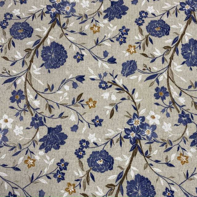 KÉK VIRÁGOS, virág mintás bézs loneta lakástextil - HomeTextiles - Kép