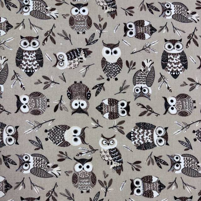 BARNA BAGLYOK, bagoly mintás dekorvászon, loneta - HomeTextiles - Kép