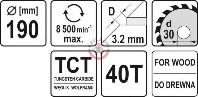 YATO YT-60489 Körfűrésztárcsa (fa) 190x30x3,2mm T40 (60489) - Kép
