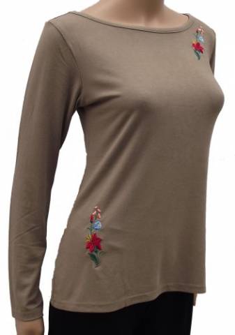 Kalocsai mintás, hímzett világosbarna színű női felső - (3XL) (4XL) - Mandala - Kép