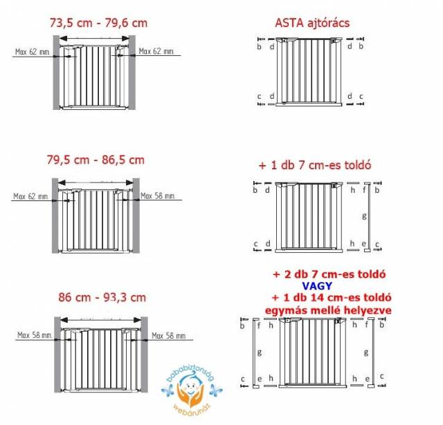 Babydan ASTA ajtórácshoz FEKETE színű toldalék - 14 cm - Kép
