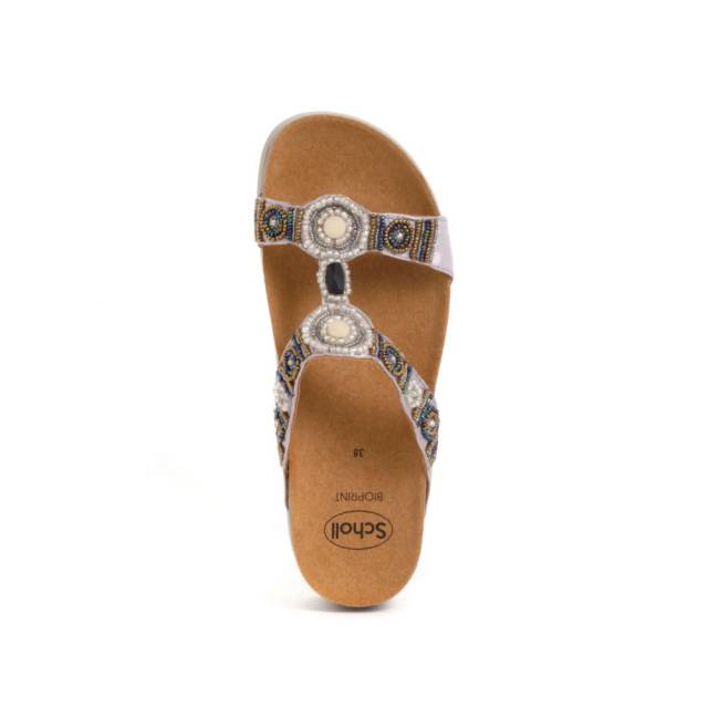 SCHOLL ciabatte sandali NEW BOGOTA' WEDGE plantare BioPrint TAUPE perline pietre