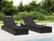 vidaXL 1 db fekete polyrattan napozóágy asztallal