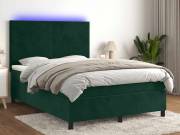 vidaXL sötétzöld bársony rugós és LED-es ágy matraccal 140x190 cm