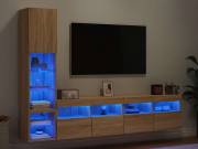 vidaXL 4 darab füstös tölgy színű szerelt fa TV-bútor LED-del