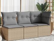 vidaXL 3 személyes bézs polyrattan kerti kanapé párnával