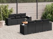 vidaXL 7 részes fekete polyrattan kerti ülőgarnitúra párnával