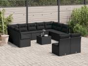 vidaXL 12 részes fekete polyrattan kerti ülőgarnitúra párnákkal