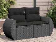 vidaXL kétszemélyes fekete polyrattan kerti kanapé párnákkal