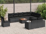 vidaXL 11 részes fekete polyrattan kerti ülőgarnitúra párnákkal