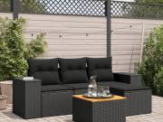 vidaXL 5 részes fekete polyrattan kerti kanapészett párnákkal