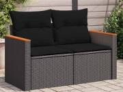 vidaXL 2 személyes fekete polyrattan kerti kanapé párnával