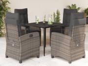 vidaXL 5 részes szürke polyrattan kerti étkezőgarnitúra párnával
