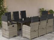 vidaXL 9részes világosszürke polyrattan kerti étkezőgarnitúra párnával