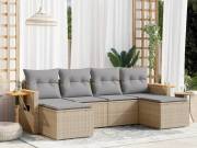 vidaXL 6 részes bézs polyrattan kerti ülőgarnitúra párnával