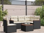 vidaXL 6 részes fekete polyrattan kerti ülőgarnitúra párnákkal