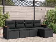 vidaXL 5 részes fekete polyrattan kerti kanapészett párnákkal
