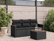 vidaXL 4 részes fekete polyrattan kerti ülőgarnitúra párnákkal