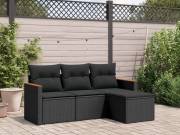 vidaXL 4 részes fekete polyrattan kerti ülőgarnitúra párnákkal