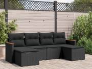 vidaXL 6 részes fekete polyrattan kerti ülőgarnitúra párnákkal