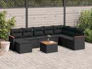 vidaXL 9 részes fekete polyrattan kerti ülőgarnitúra párnákkal