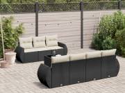 vidaXL 8 részes fekete polyrattan kerti ülőgarnitúra párnákkal