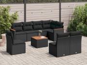 vidaXL 9 részes fekete polyrattan kerti ülőgarnitúra párnákkal