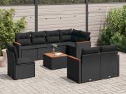 vidaXL 9 részes fekete polyrattan kerti ülőgarnitúra párnákkal