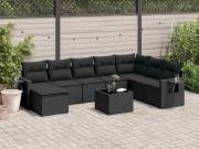 vidaXL 9 részes fekete polyrattan kerti ülőgarnitúra párnákkal